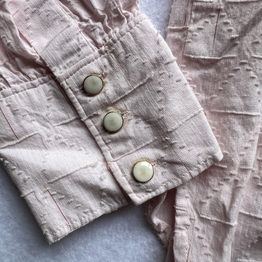 Roller Rabbit Top Sz L Pink Cotton Textured Dobby Henley Blouse Boho Cottagecore - Picture 4 of 13